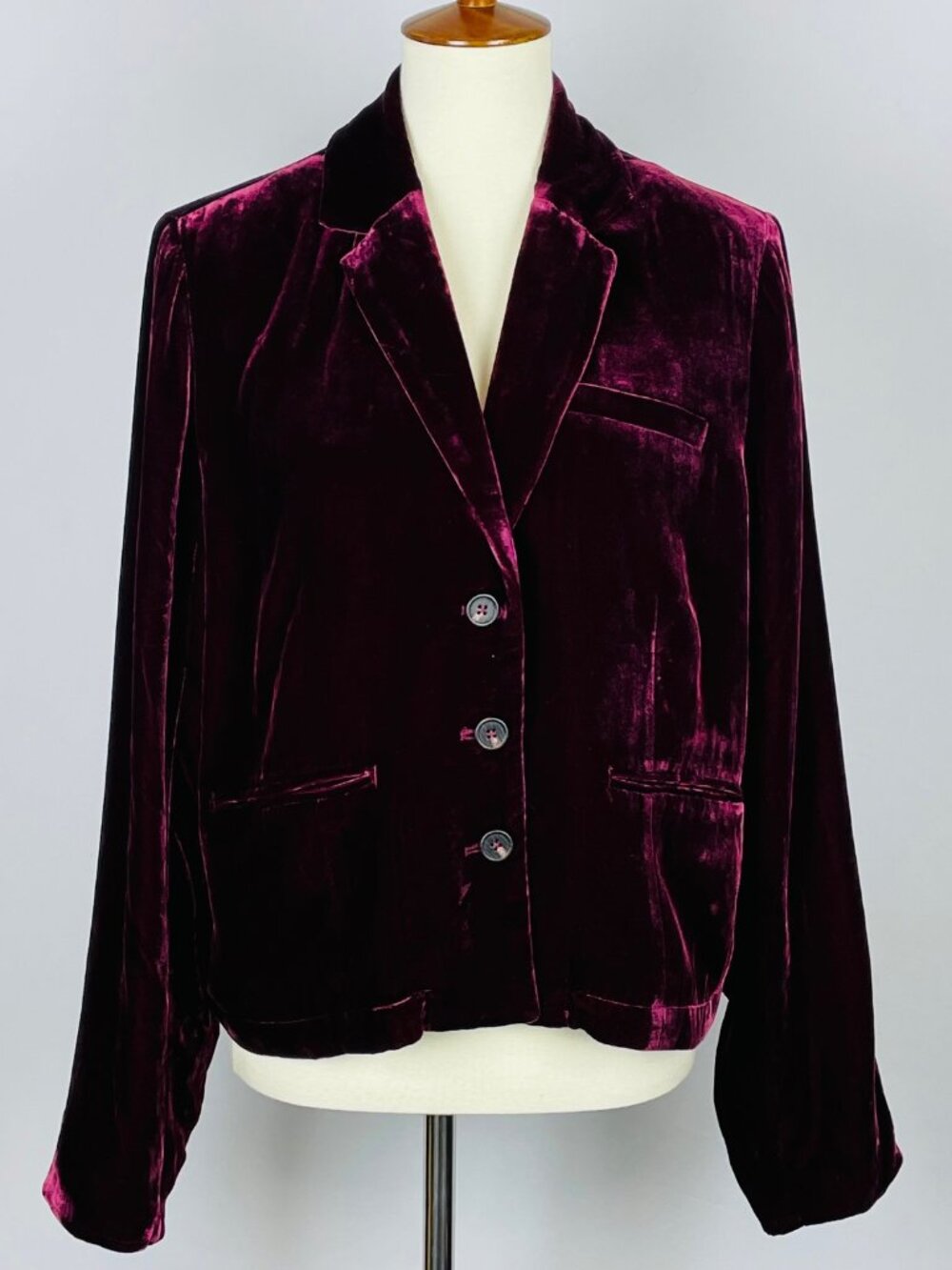 Sundance Sofia Blazer Sz L Crushed Velvet Silk Wine Dark Academia Romantic Goth